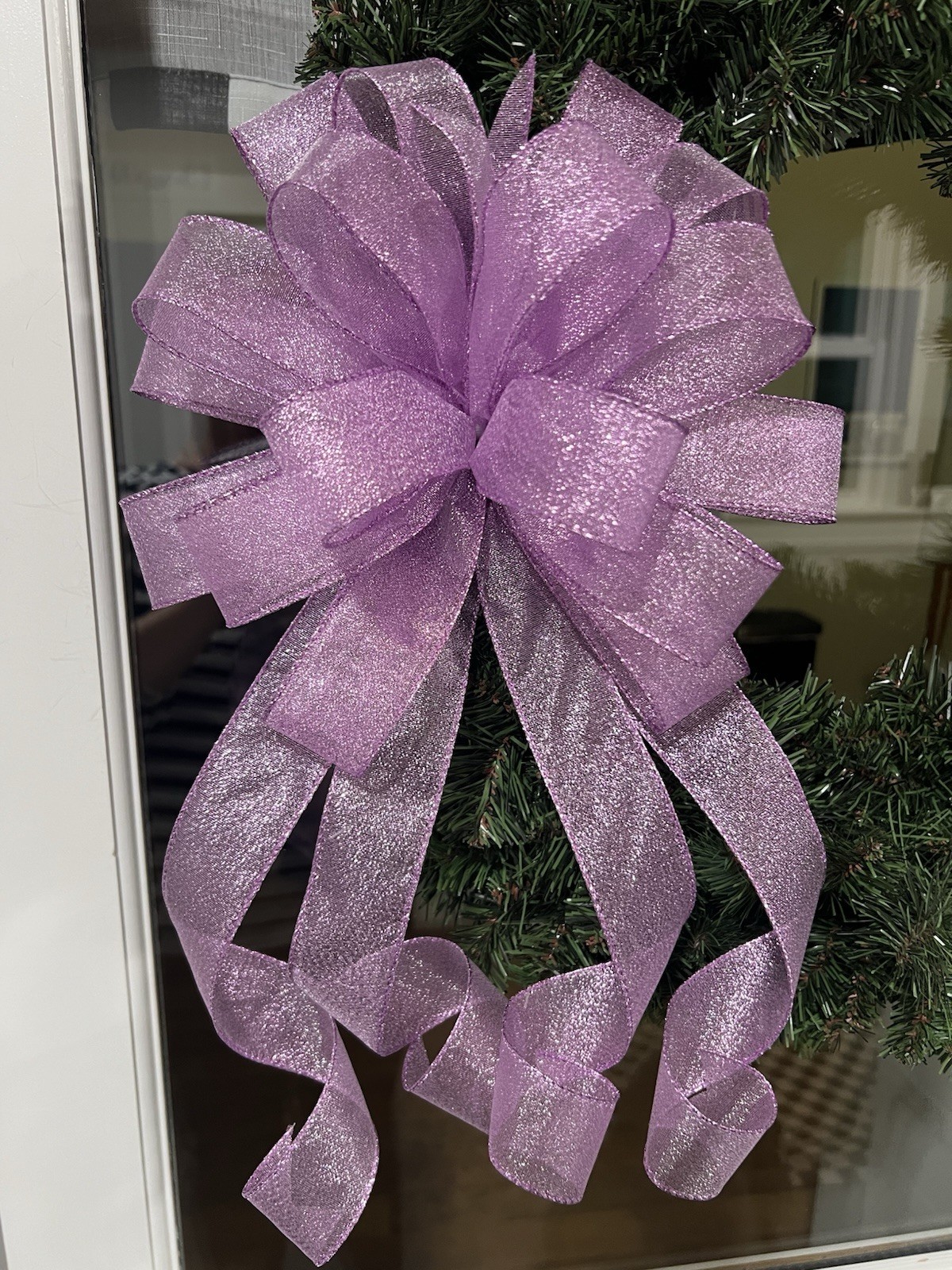 Handmade Sheer Sparkly Purple Spring Summer Fall Easter Church Bow Wreath Decor gallery