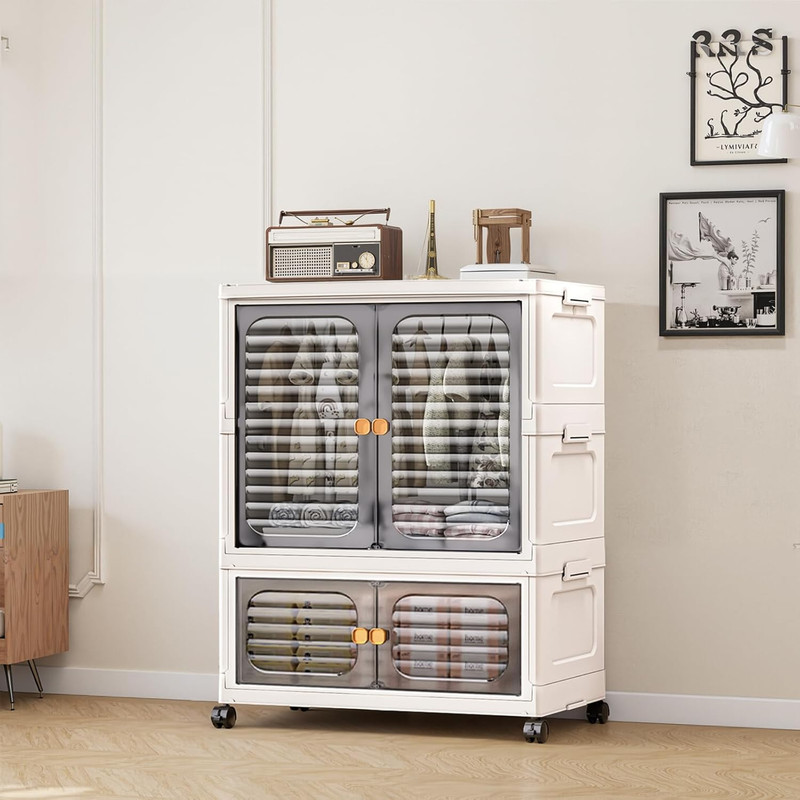 Stackable Storage Bins, Plastic Collapsible Storage Containers with Doors, Wheel gallery