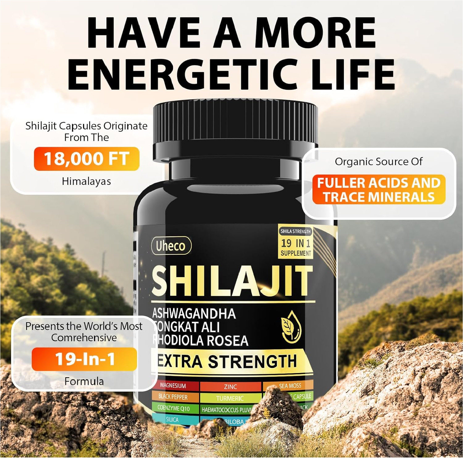 Shilajit Supplement with Sea Moss, Ashwagandha, Tongkat 1 Count (Pack of 90) gallery