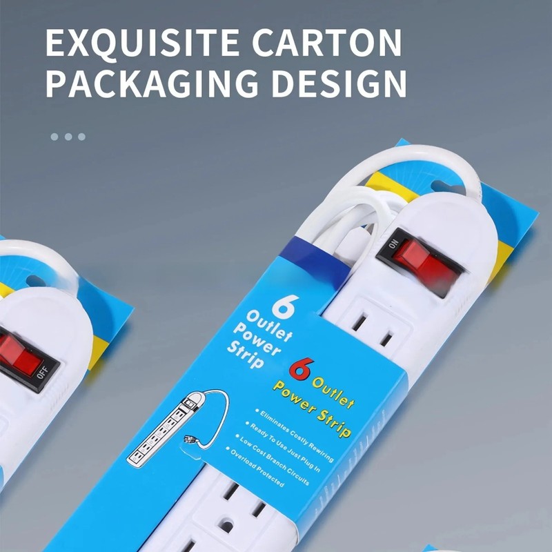 6 Outlet Power Strip US Plug Multi Socket Extension Switch Home Office gallery