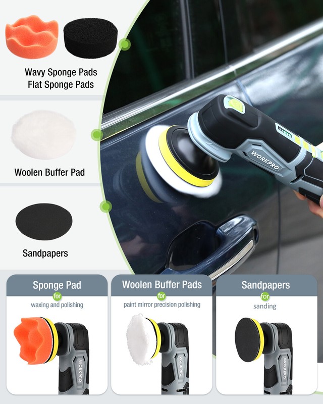 WORKPRO Cordless Mini Buffer Polisher 12V 5 Variable Speed Up to 3000RPM Battery gallery