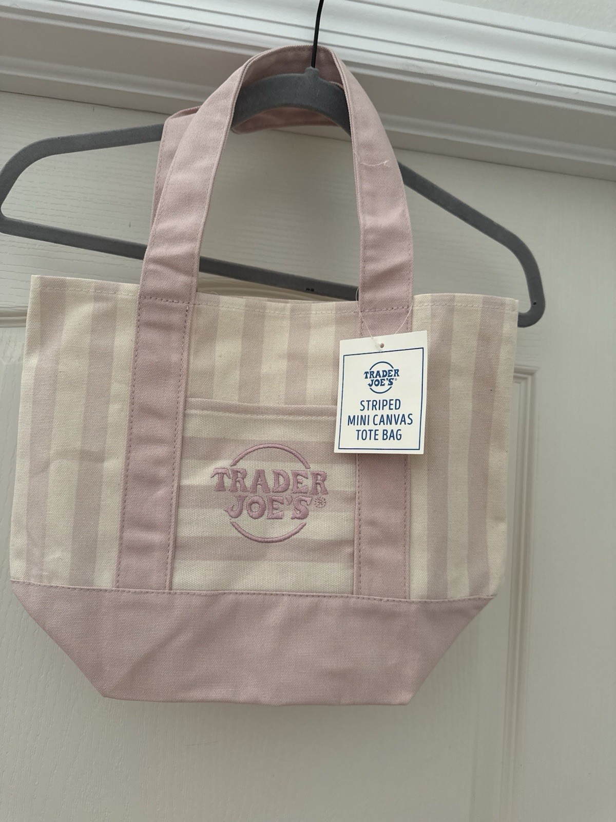 NEW Trader Joe's Mini Canvas Tote Bag Striped Limited Edition Pink Color 🩷 gallery