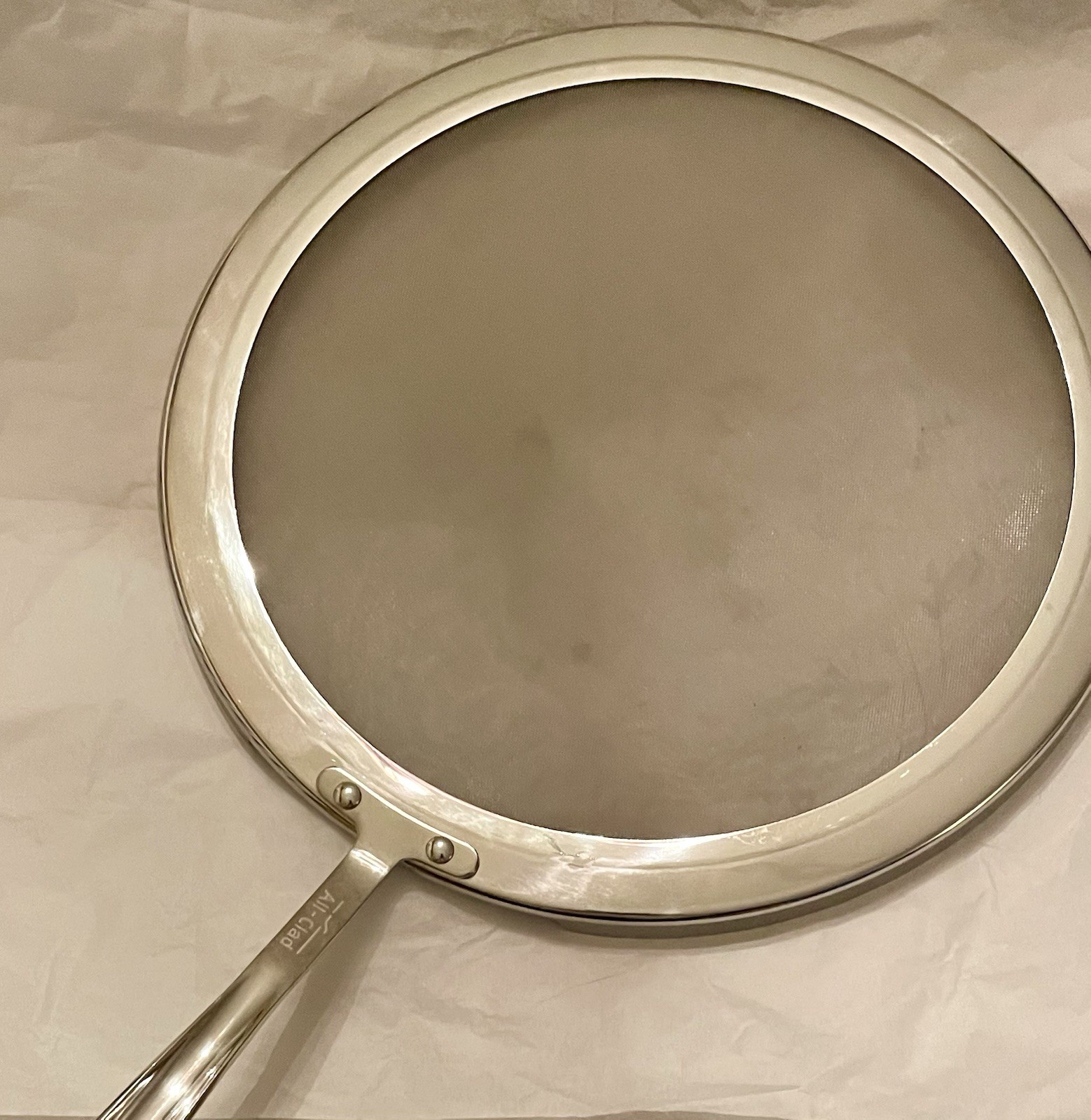 All-Clad Splatter Screen 13” Stainless Steel Grease Oil Mesh Guard Curved Handle gallery