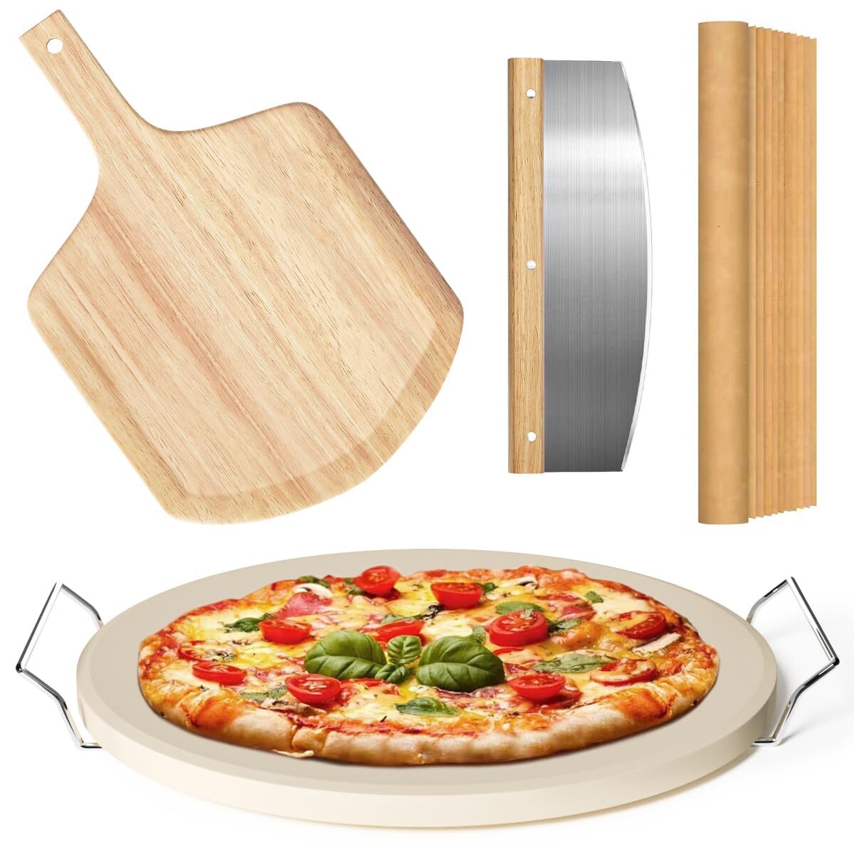 5 PCS Round Pizza Stone Set 13" Pizza Stone for Oven and Grill with Pizza Pee... gallery