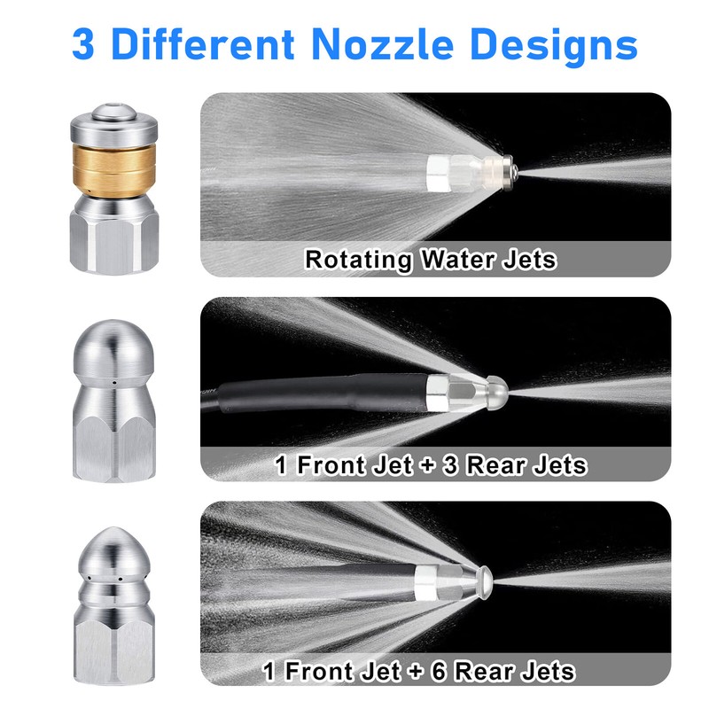 Multifunction Sewer Jetter Nozzle Pressure Washer Drain Jet Hose Nozzle 5000 PSI gallery