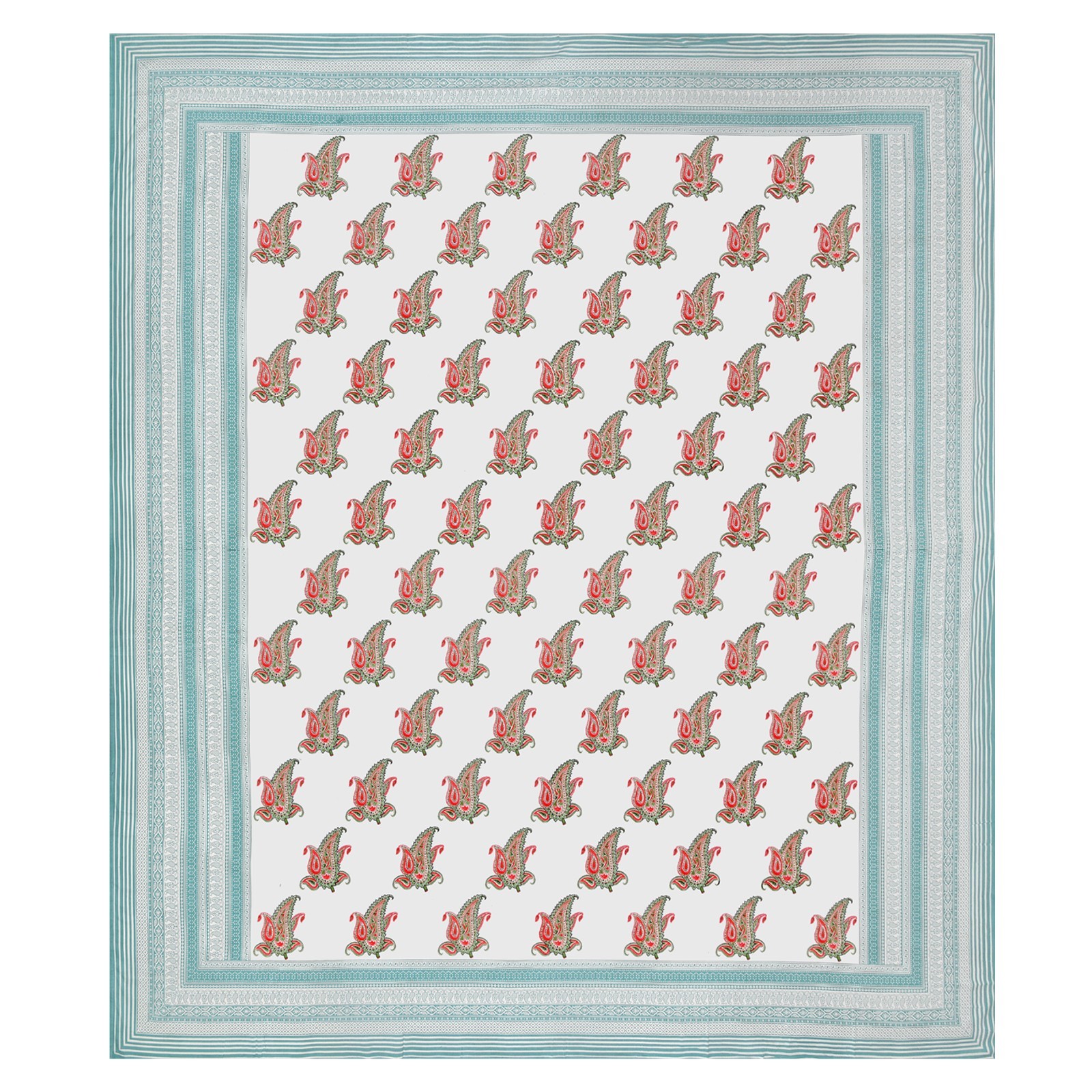 Real Handblock Printed Indian Cotton 1 Bedsheet with 2 Pillow Cover (108/108) gallery