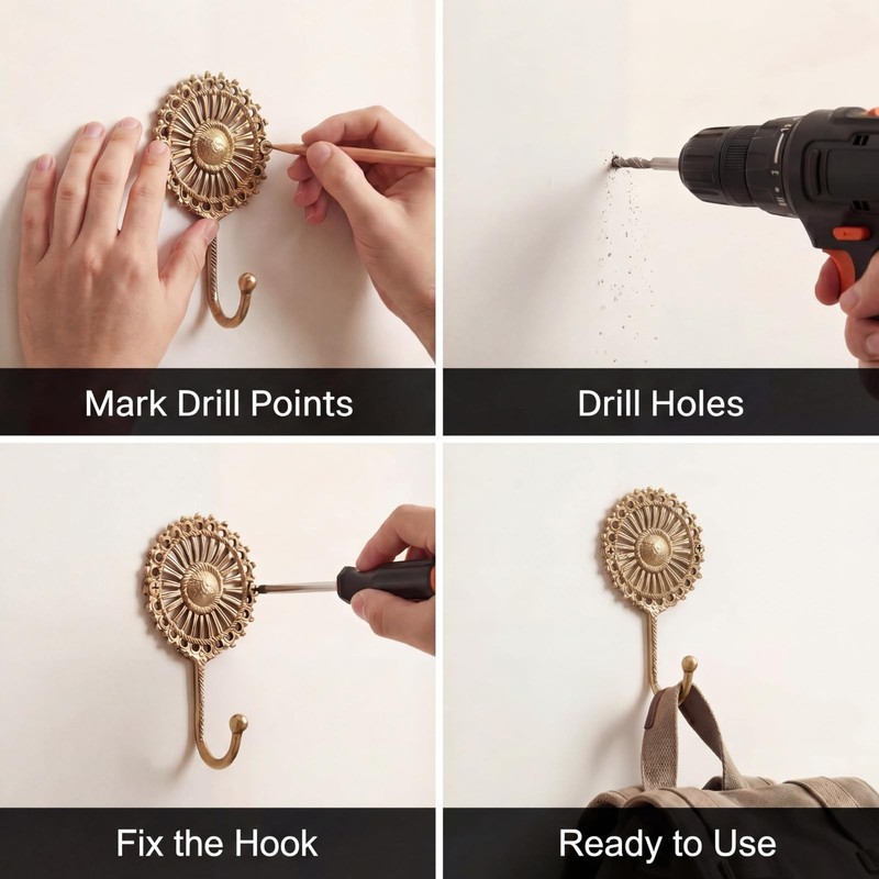 IndianShelf Solid Brass Boho Decorative Wall Hooks - Holds Up to 33 lbs - Vin... gallery