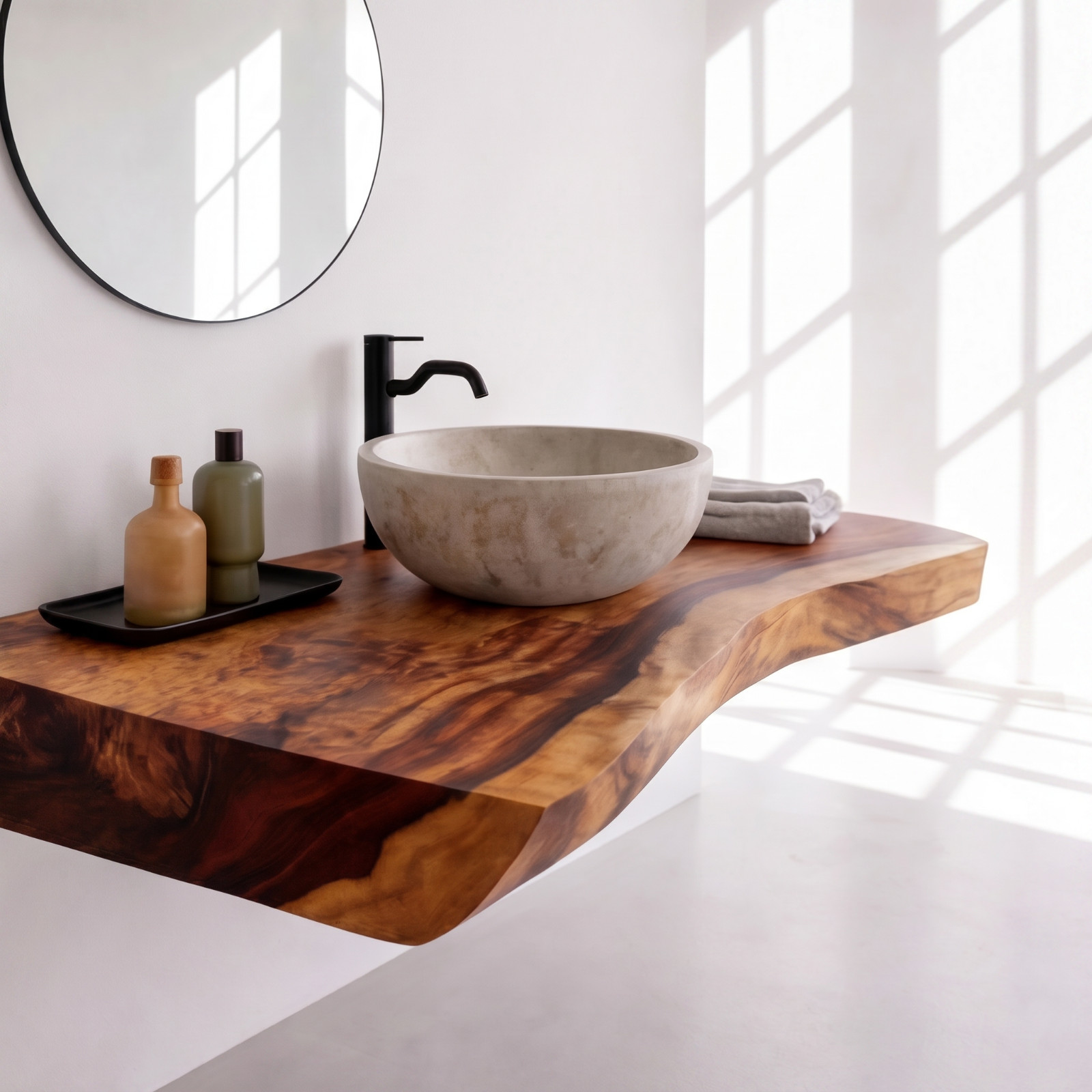 Bathroom Vanity Modern Rustic Solid Wood Live Edge Sink Counter Bathroom gallery