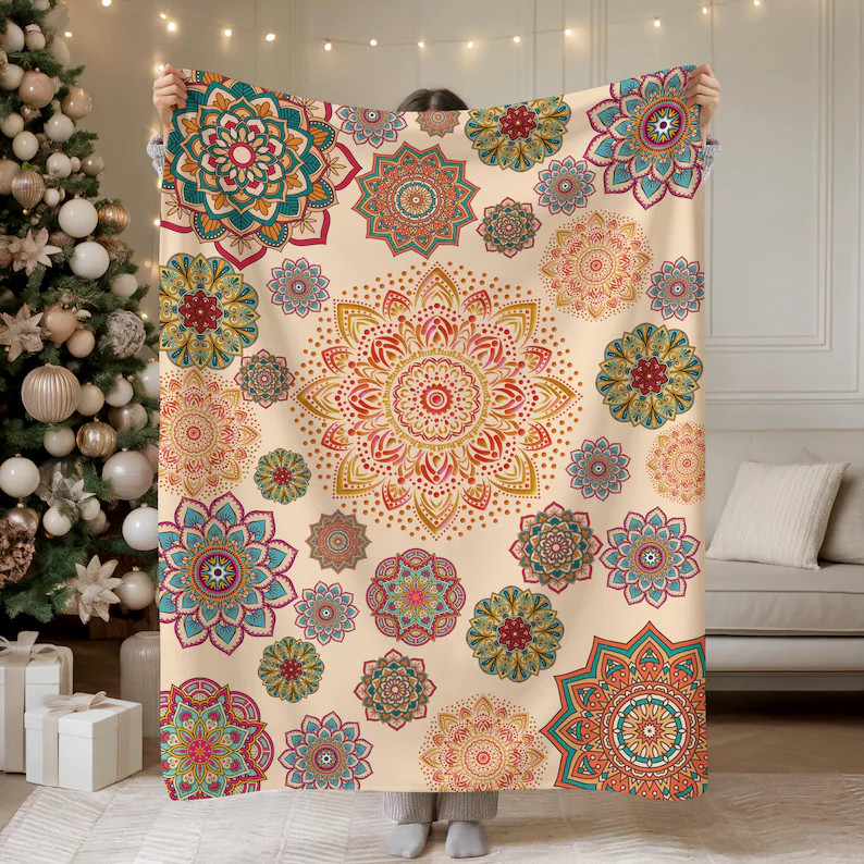 Boho Mandala Pattern Blanket Soft Plush Throw Cozy gallery