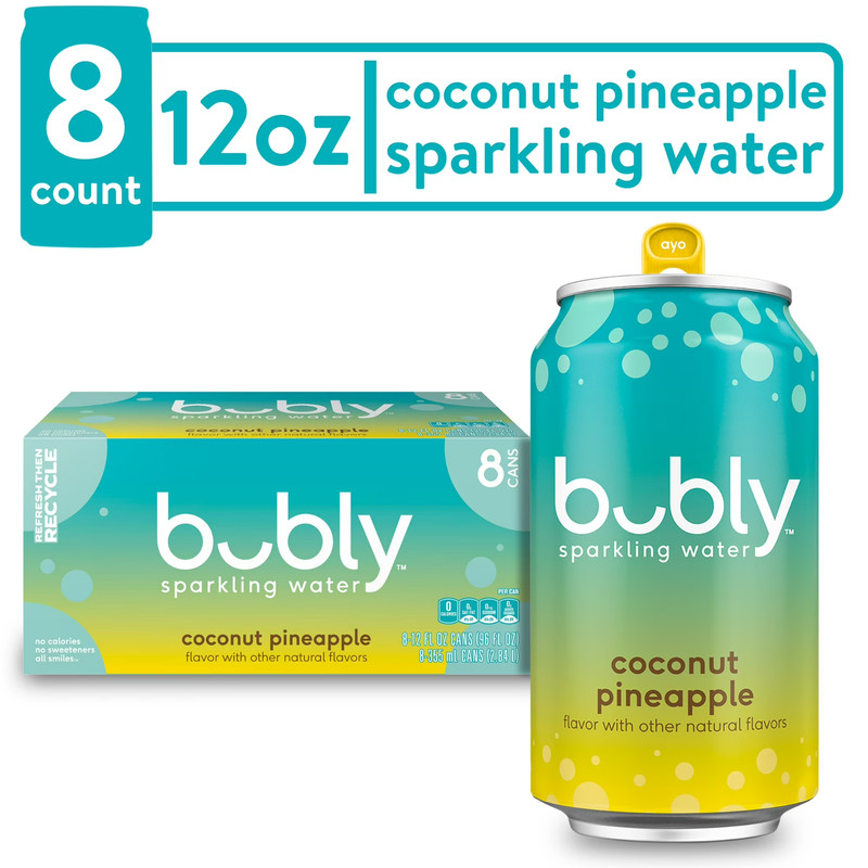 Bubly Summer Coconut Pineapple Sparkling Water, 12 fl oz, 8 Pack Cans-free ship gallery