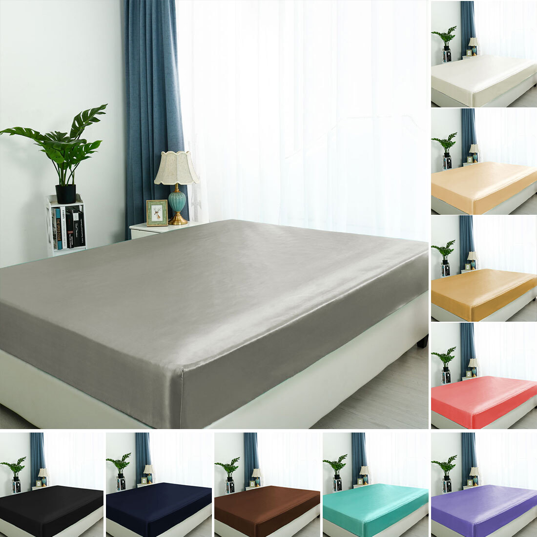 Satin Fitted Sheet, Silky 12" Deep Pocket Bed Sheet Soft Luxury gallery