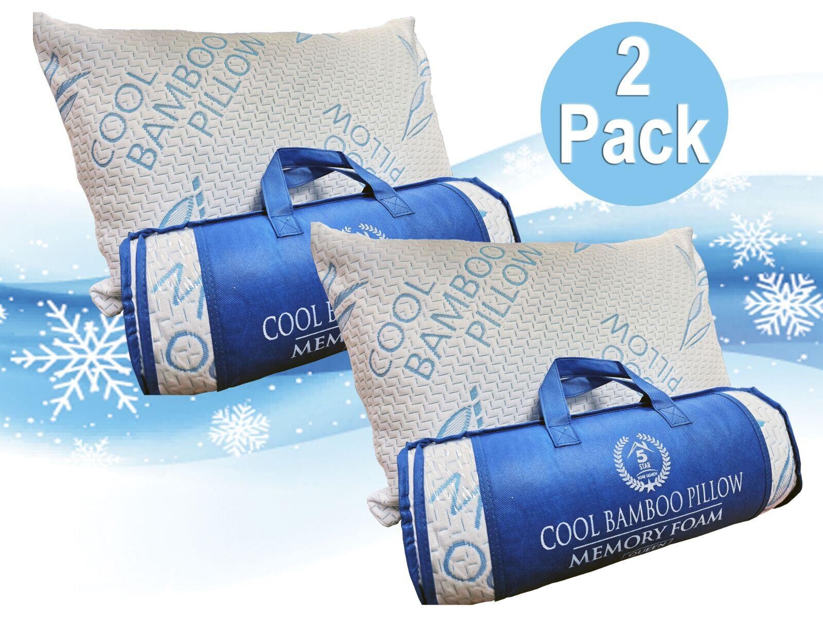 2 Pack Cool Bamboo Pillow Queen Memory Foam Gel Pillow Adjustable Neck Support gallery