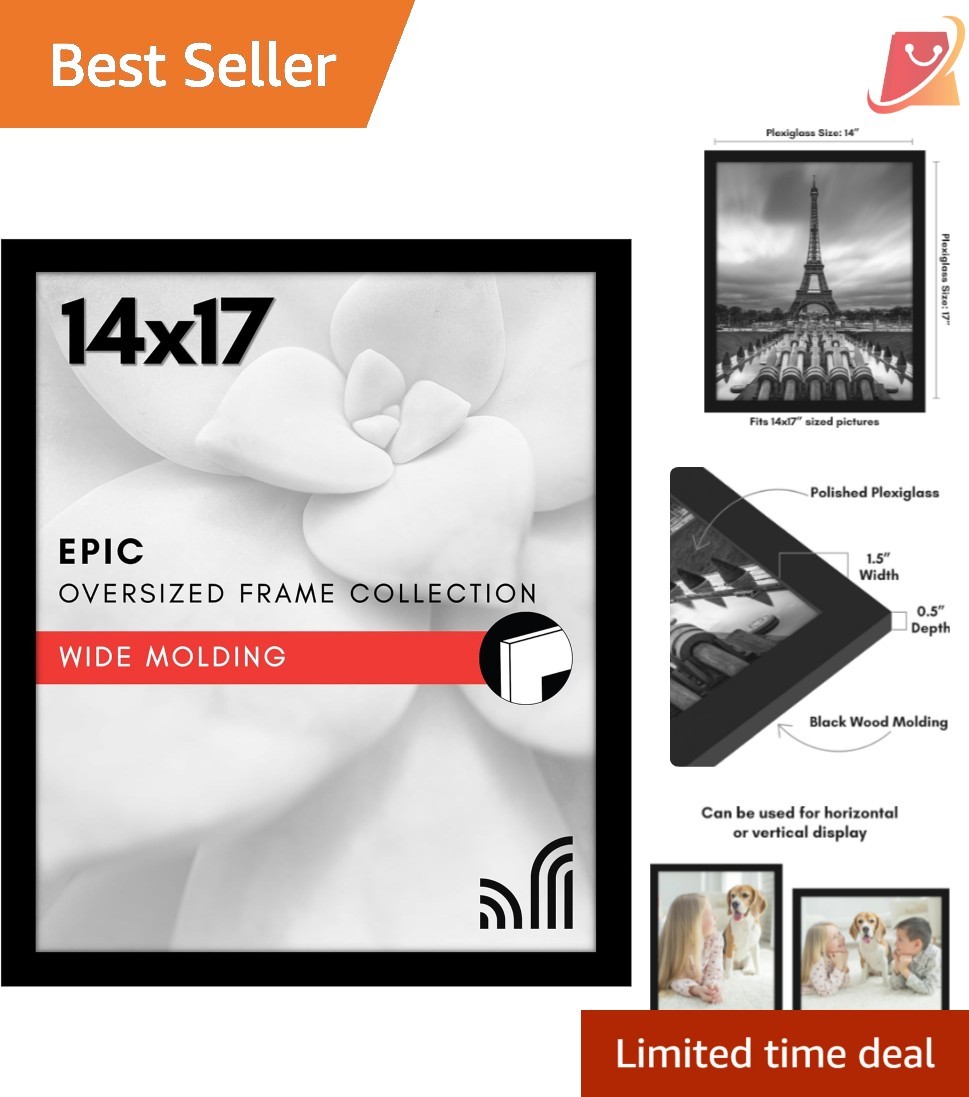 14x17 Picture Frame Black Engineered Wood Wall Mount with Plexiglass gallery