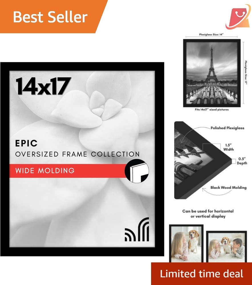 14x17 Picture Frame Black Engineered Wood Wall Mount with Plexiglass