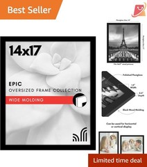 14×17 Picture Frame Black Engineered Wood Wall Mount with Plexiglass