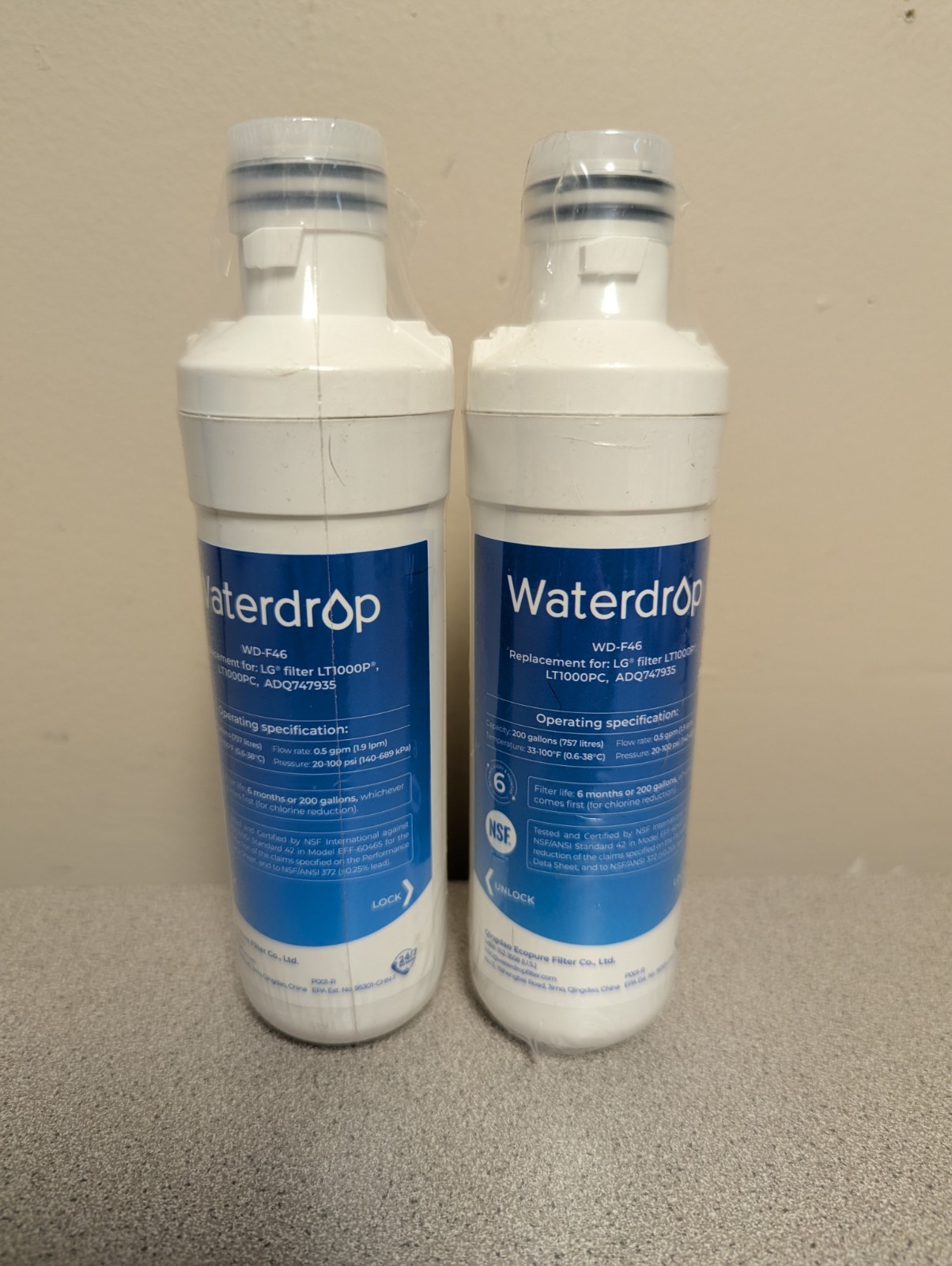 2 Pack Waterdrop Replacement Refrigerator Water Filter WD-F46 for LG gallery