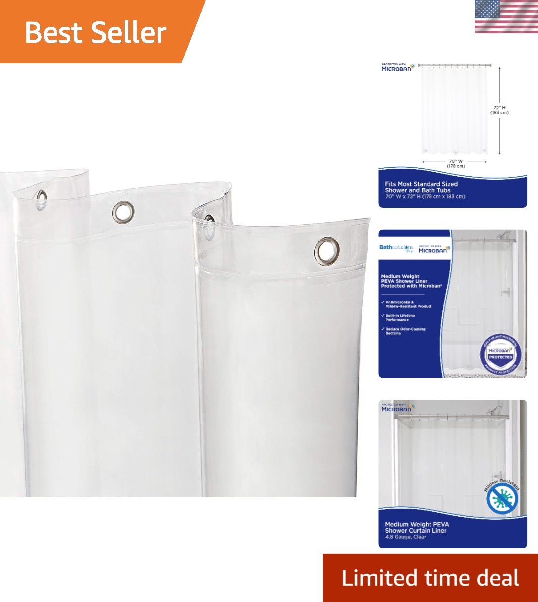 Waterproof Shower Curtain Liner Microban Protection Mold Resistant PEVA 70x72 gallery
