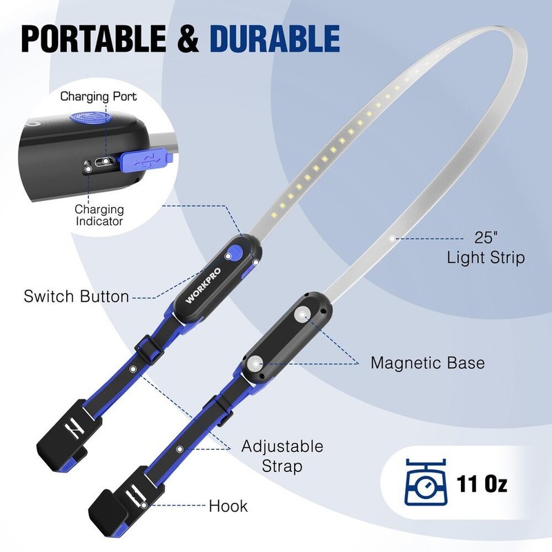 WORKPRO 200LM RechargeableUnderhood LED Work Light 25" Magnetic Long Light Bars gallery