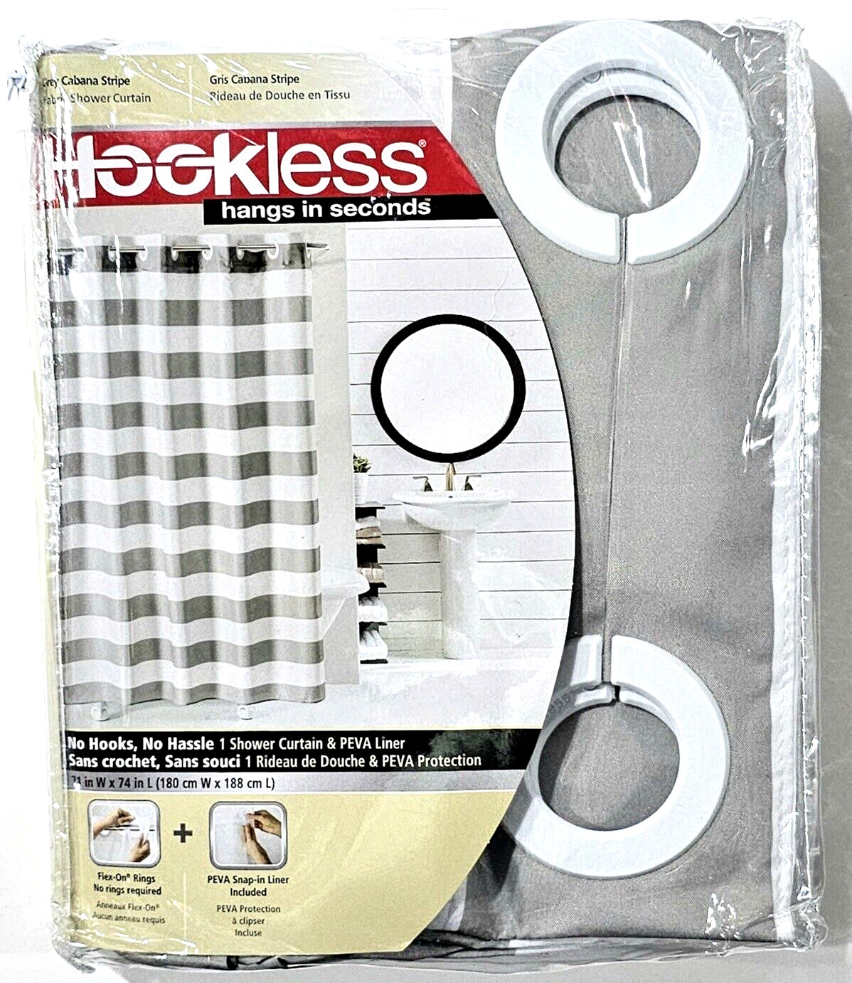 Hookless Hangs In Seconds Shower Curtain & PEVA Liner 71x74 In Taupe Stripe gallery