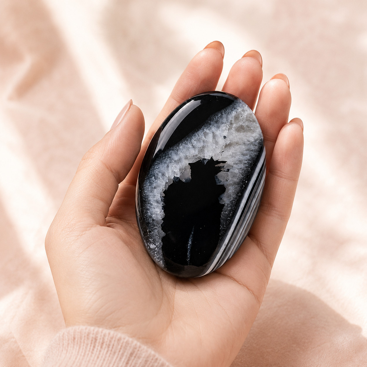 Black & White Agate Semi-Polished Palm Stone – 2 Inch gallery