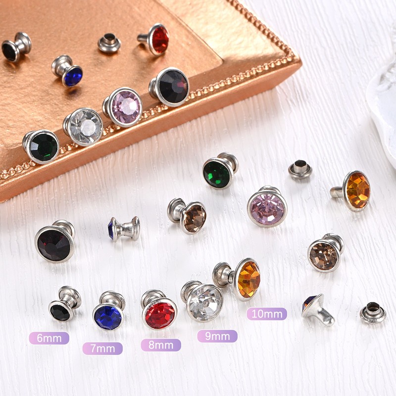Clear Rhinestone Rivets [100pcs] - Crystal Rivets - [Pink - 0.31 IN] gallery