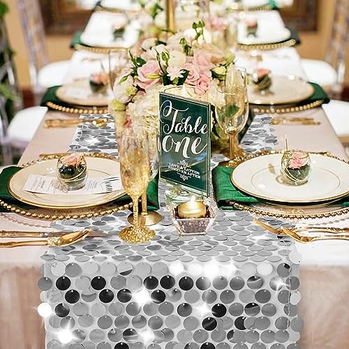 12 x 108 Inch Sequin Table Runner Glitter Premium Big 12"x108" 1PCS Silver gallery