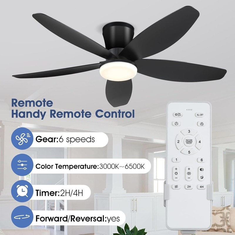 Low Profile 42" Ceiling Fan with Remote & Reversible DC Motor for Comfort gallery