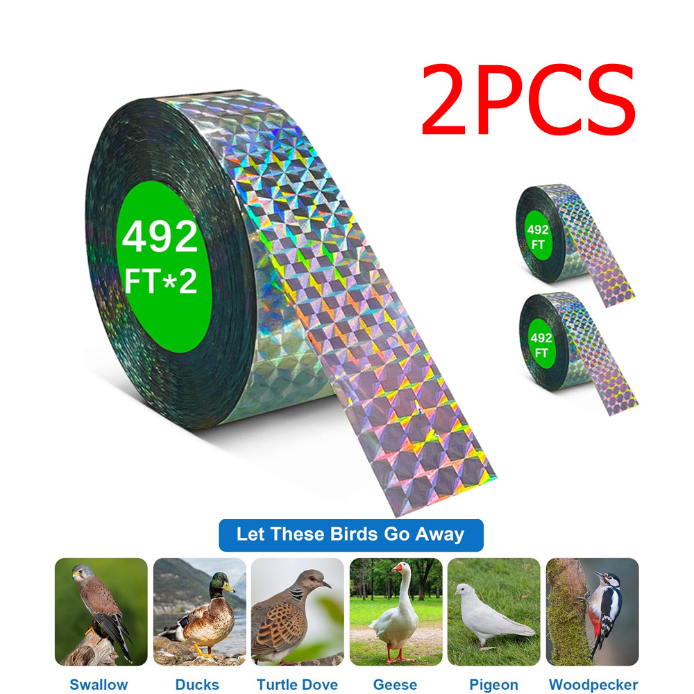 2 Pcs Double-Sided Reflective Bird Scare Tape Bird Deterrent Repellent Tape gallery