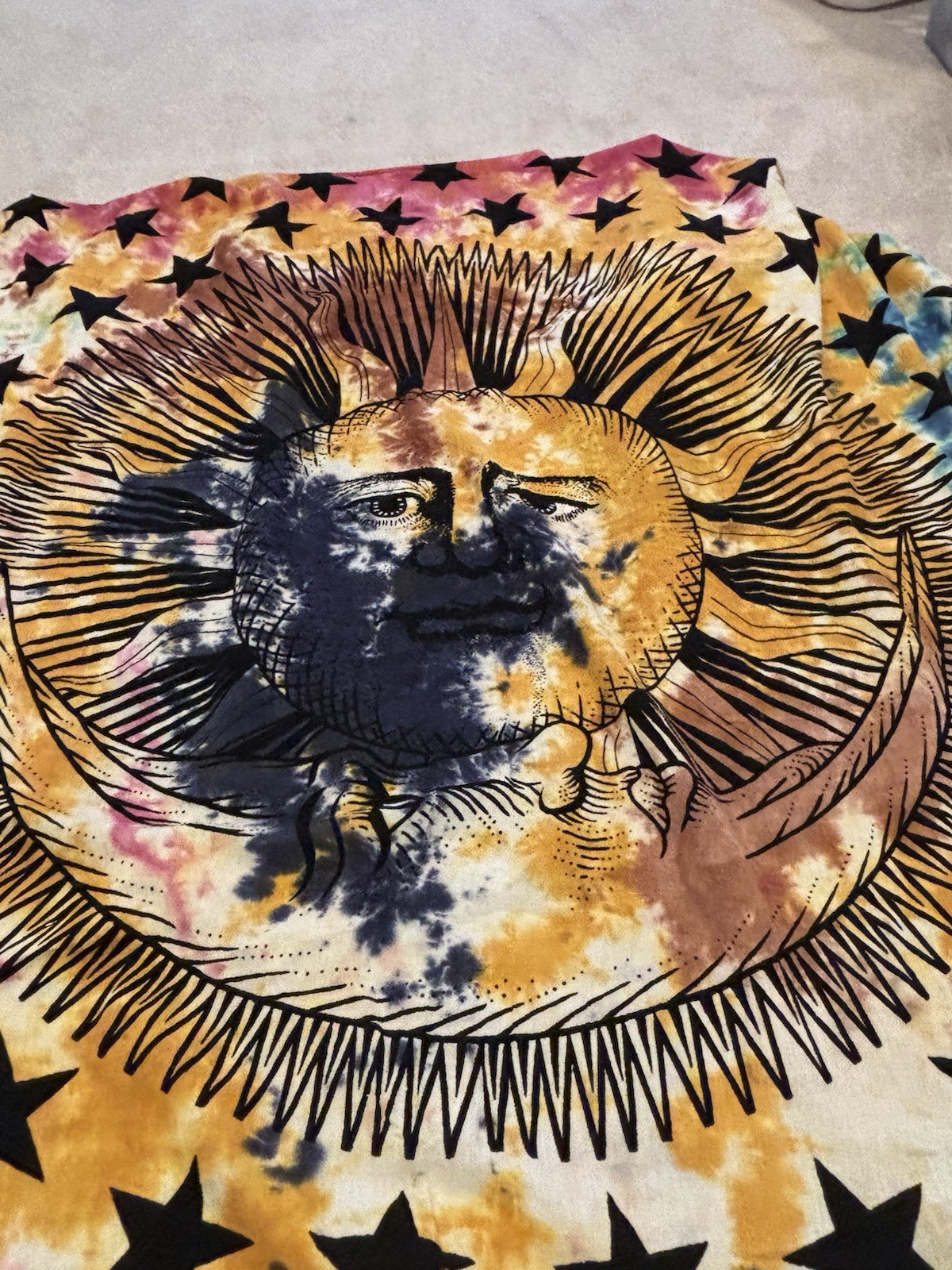 Celestial Tapestry 100% Cotton Sun Stars Made in India Hand Dyed Large Tie-dye gallery