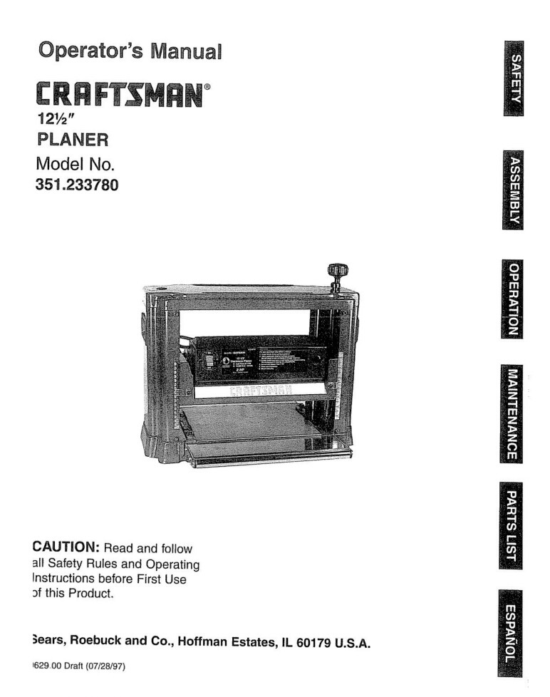 Craftsman 351.233780 Planer Owners Instruction Manual gallery