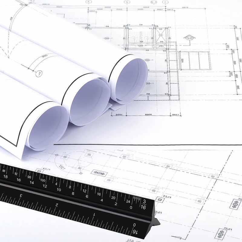 12 Aluminum Triangular Architect Scale Ruler with Laser-Etched Imperial Marks gallery