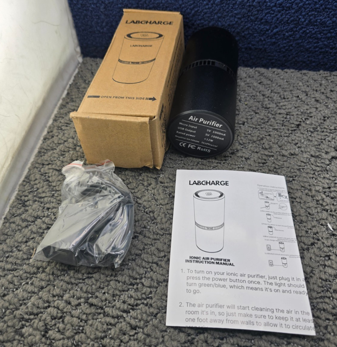 Lab Charge Ionic Air Purifier 5V 1000mA 12W Black gallery