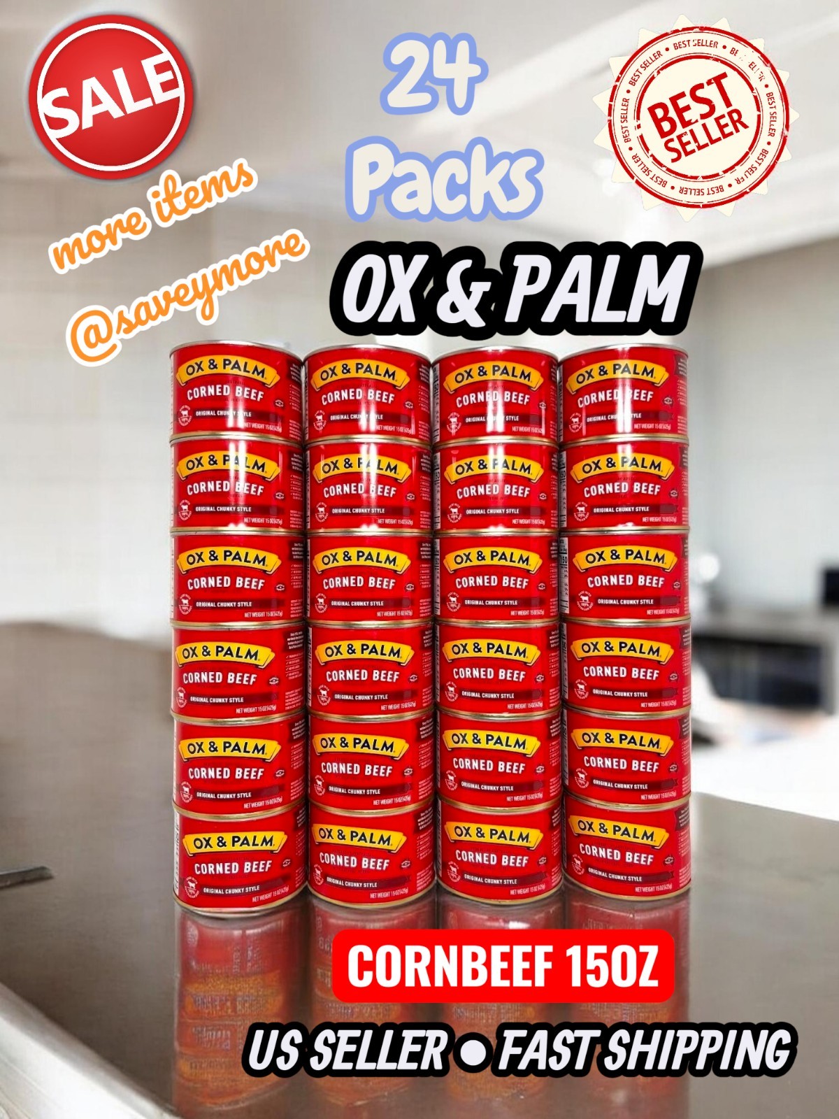 Ox and Palm Corned Beef original Chunky Juicy Style 15oz (Pack of 24) Box New gallery