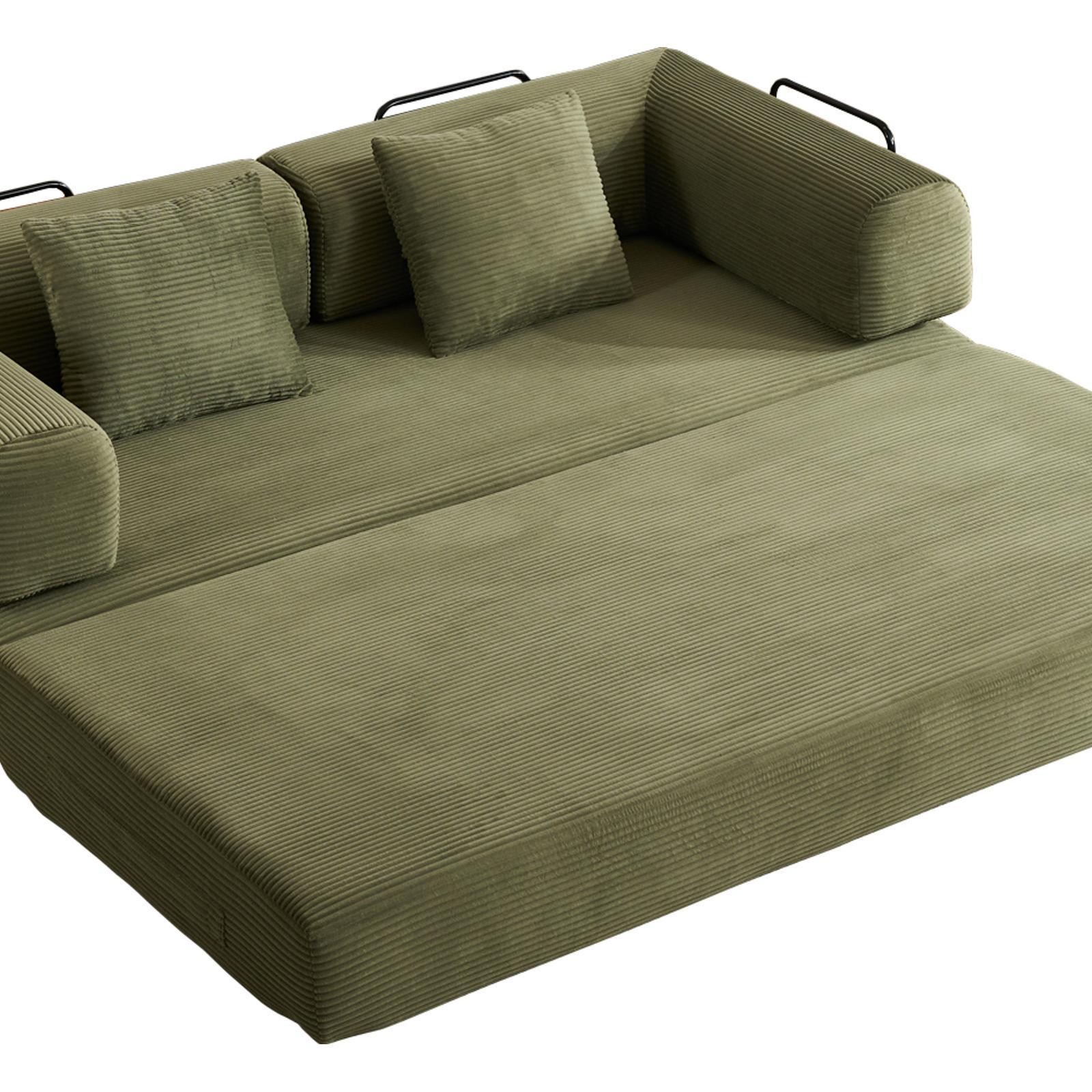 High-Density Sponge Sofa Bed with Foldable Corduroy Mattress in Green - Lounge gallery