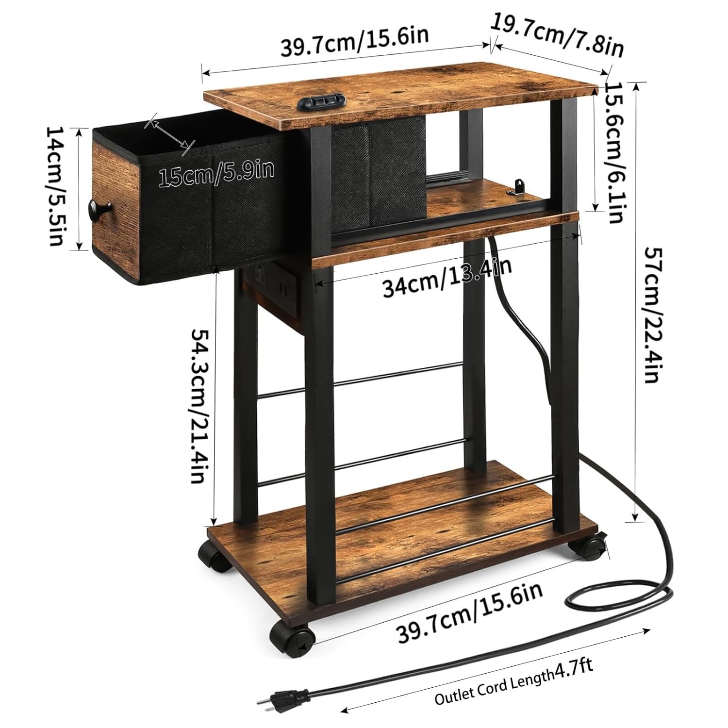 Sofa Side Table Narrow End Table Rustic Brown Black Small Couch Snack Table gallery