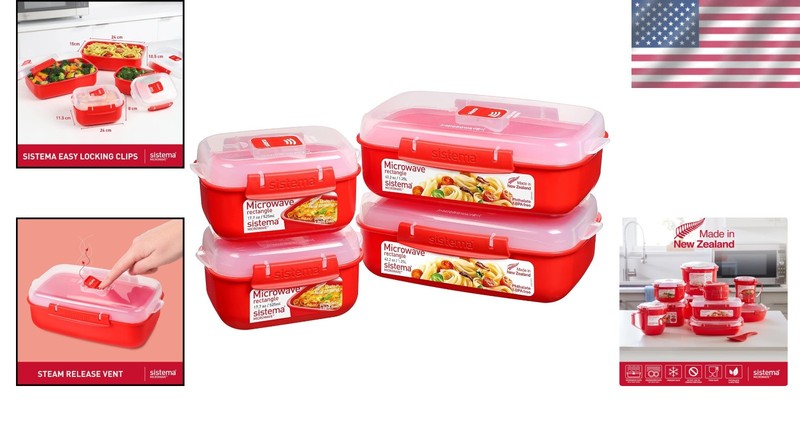 Microwave Cookware Set: 4 Rectangular Containers with Steam Vents & Easy Tabs gallery