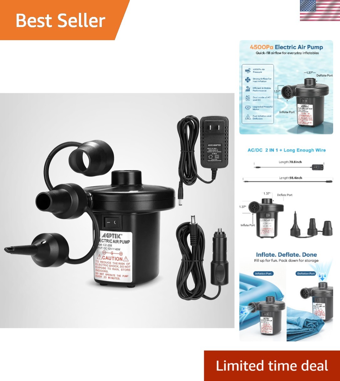 Portable Electric Air Pump with 3 Nozzles - Quick-Fill for Outdoor Adventures gallery