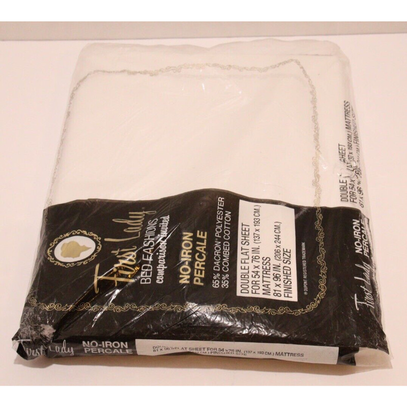 First Lady Double Full Flat Sheet Percale White No Iron 81x96 NEW gallery