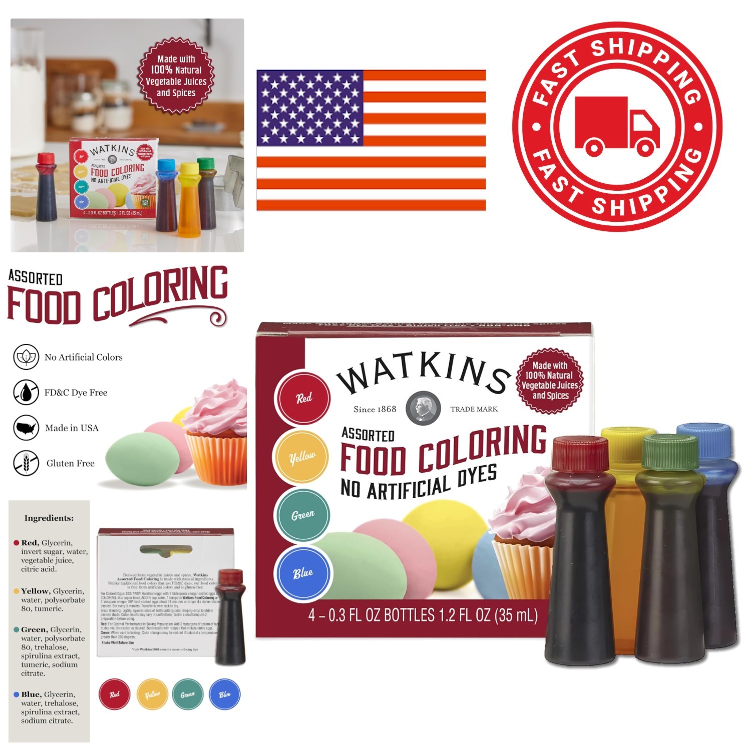 Gluten Free Assorted Food Coloring Liquid 4 Bottles Total 1.2 Fluid Ounces gallery