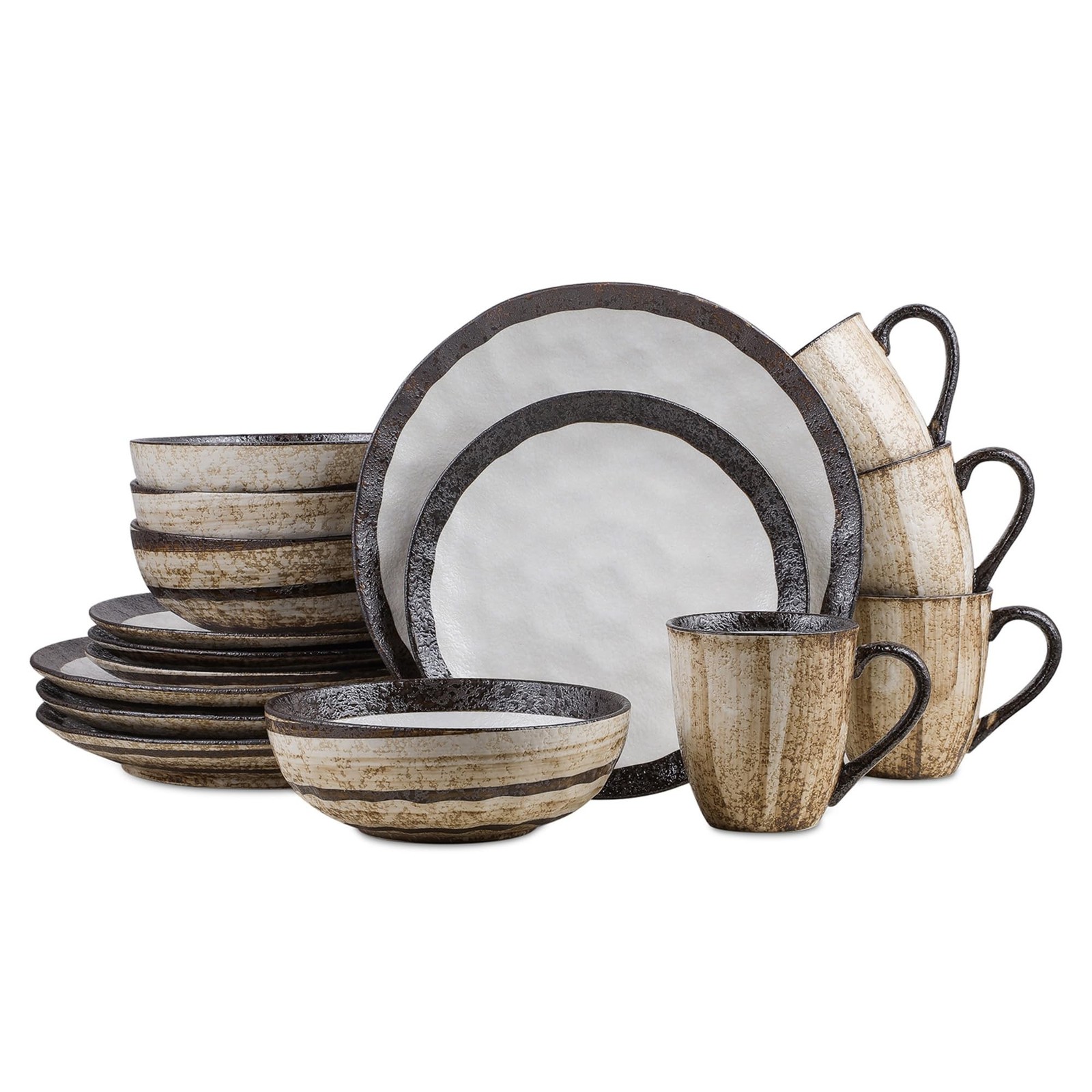 Stone Lain Lucy Porcelain 16-Piece Round Dinnerware Set, Beige gallery