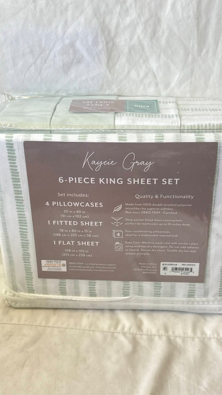New Kaycie Gray 6-Pc. Microfiber Sheet Set,Dashed Stripe Bundle King Size Green gallery