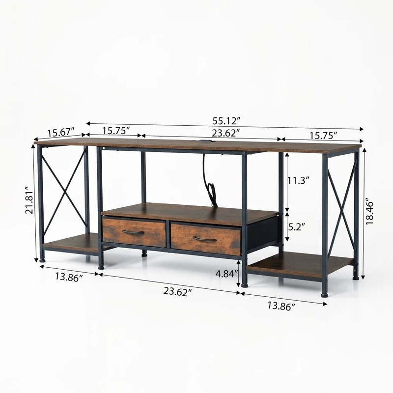 OLIXIS 47" Rustic TV Stand Media Console w/ Charging Station 2 Fabric Drawers gallery