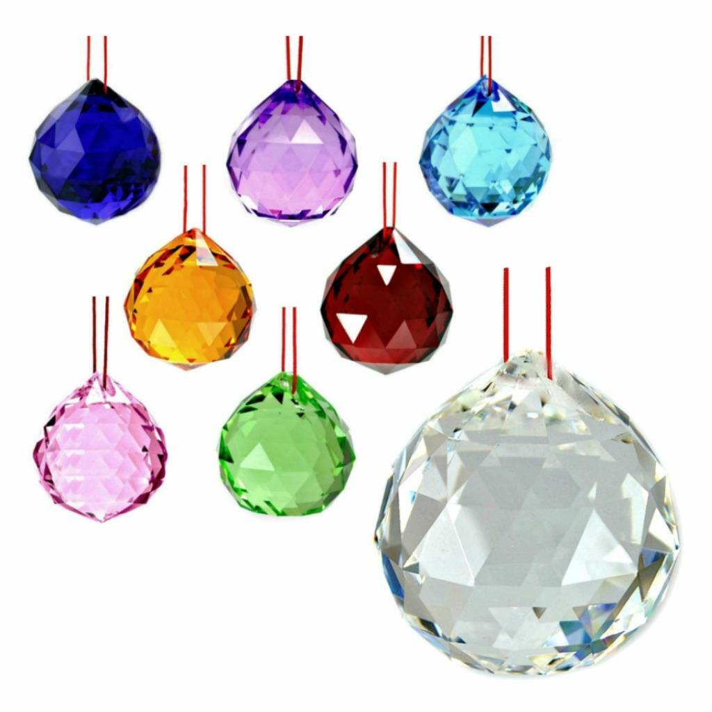 FENG SHUI HANGING CRYSTAL BALL 1.5" 40mm Choice of Colors Faceted Prism Sphere gallery