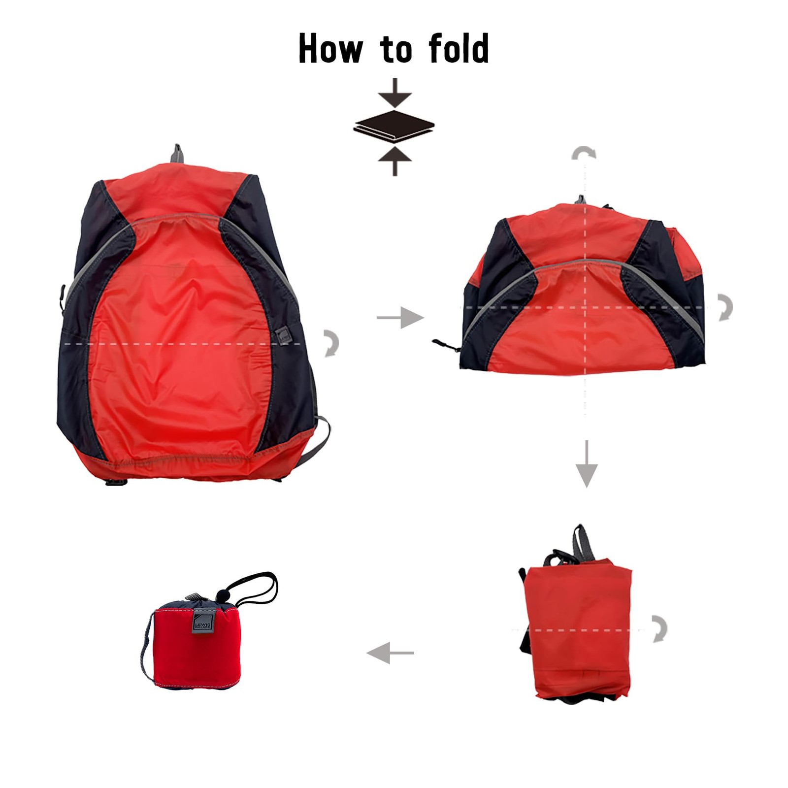 's Packable Daypack, Hiking Camping Backpack, Ditty Bag, Red/, Size 3