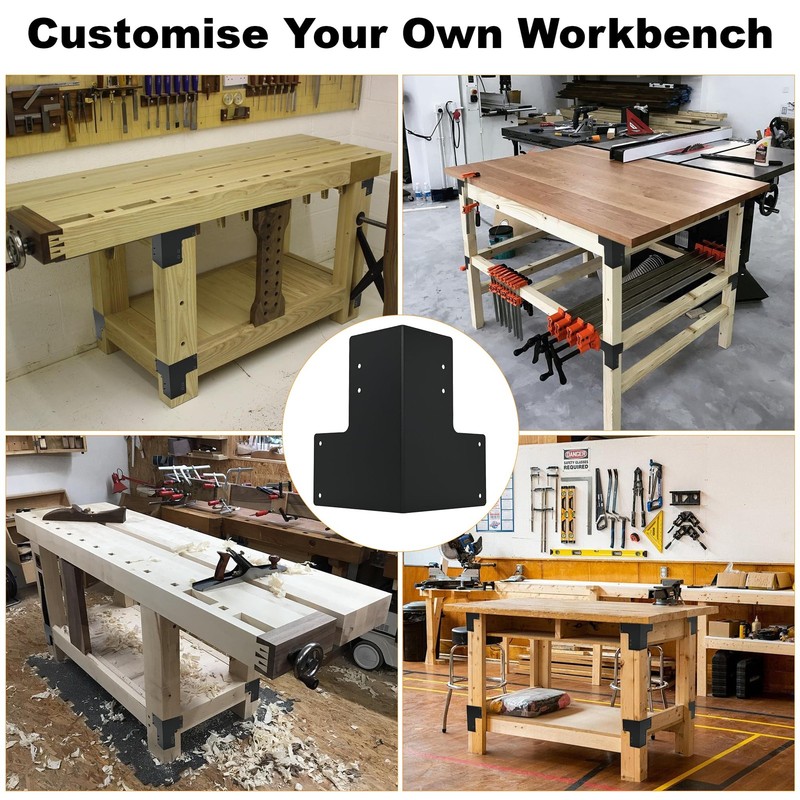 8Pcs Workbench Brackets Kit, 4x4 Heavy Duty Steel Workbench Corner Bracket wi... gallery
