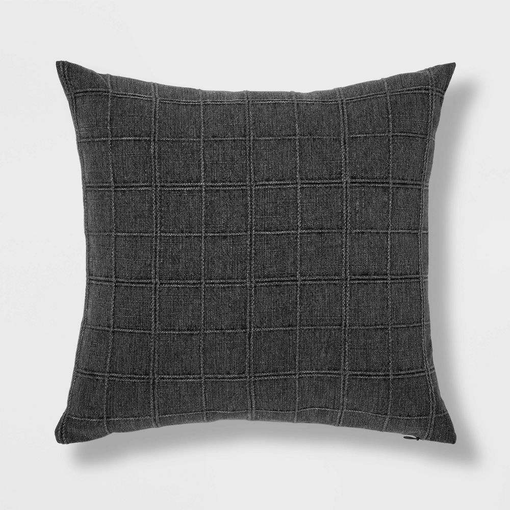 Oversized Woven Washed Windowpane Square Throw Pillow gallery