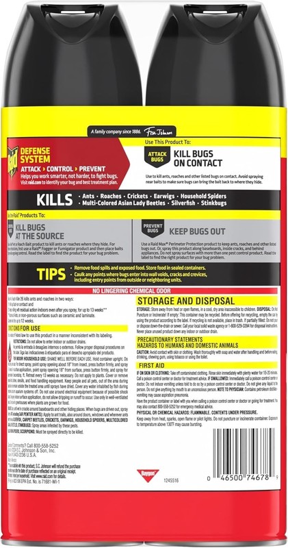 Raid® Ant & Roach Killer 26, Fragrance-Free Bug Spray, 17.5 fl. oz. 2 count. New gallery