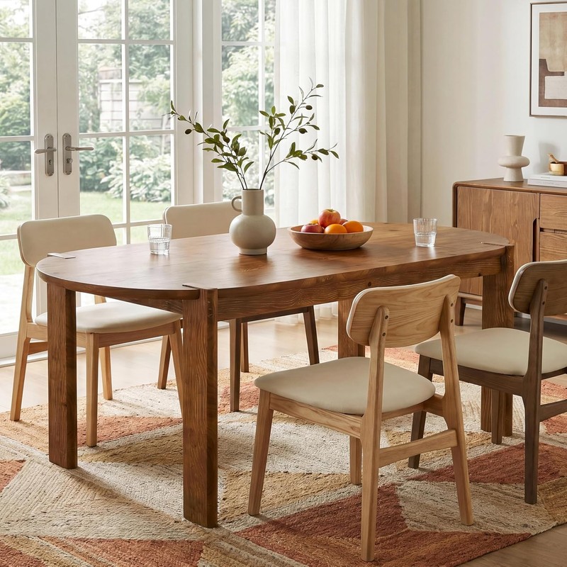 63" Solid Wood Oval Dining Table for 4-6, Rustic Kitchen Table for Dining Room gallery