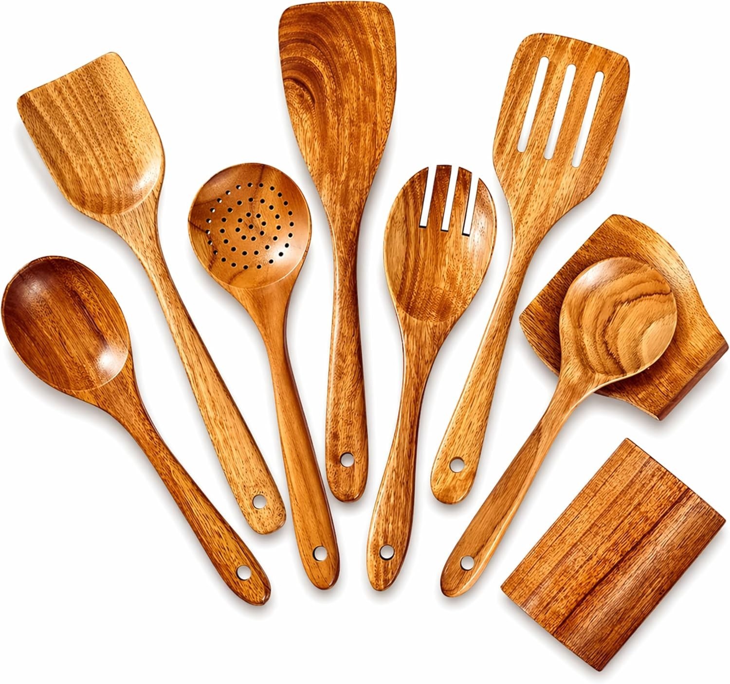 9 Piece Teak Wood Kitchen Utensil Set Heavy Duty Wooden Spoons for Cooking gallery
