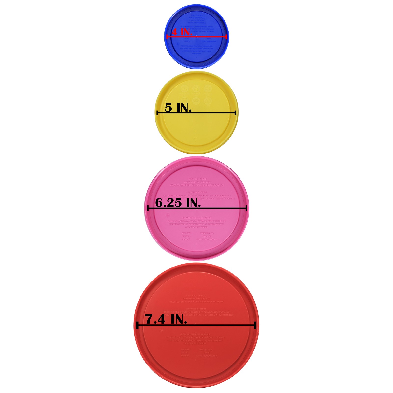 Pyrex Lids: (2) 7202-PC CB, (2) 7200-PC PTY, (2) 7201-PC PK, (1) 7402-PC PR gallery